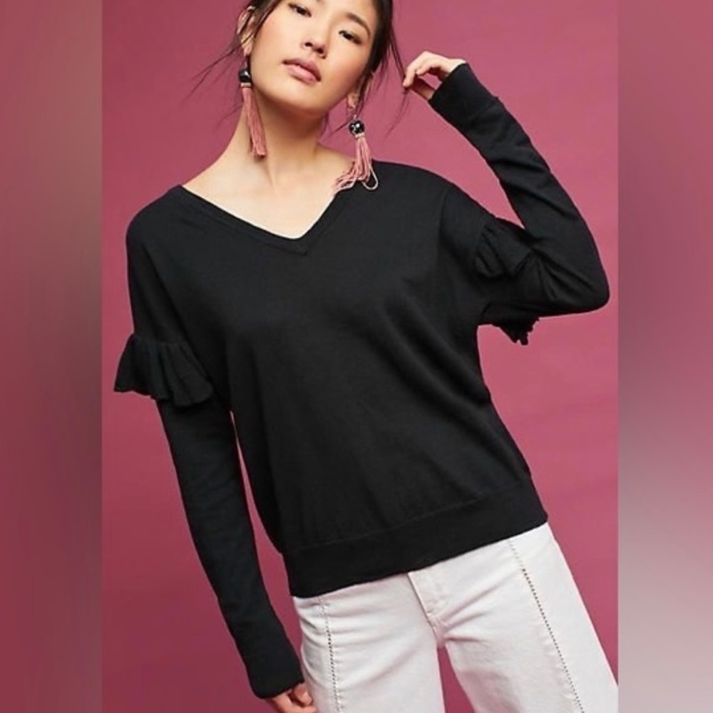 Hansel From Basel Ruffled V-Neck Pullover Sweater